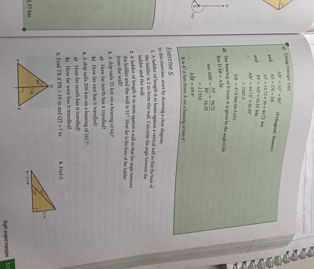 c) Using triangle ABF,
and
AB2AFAF​=AF2+BF2 (Pythagoras’ theorem) =DE+