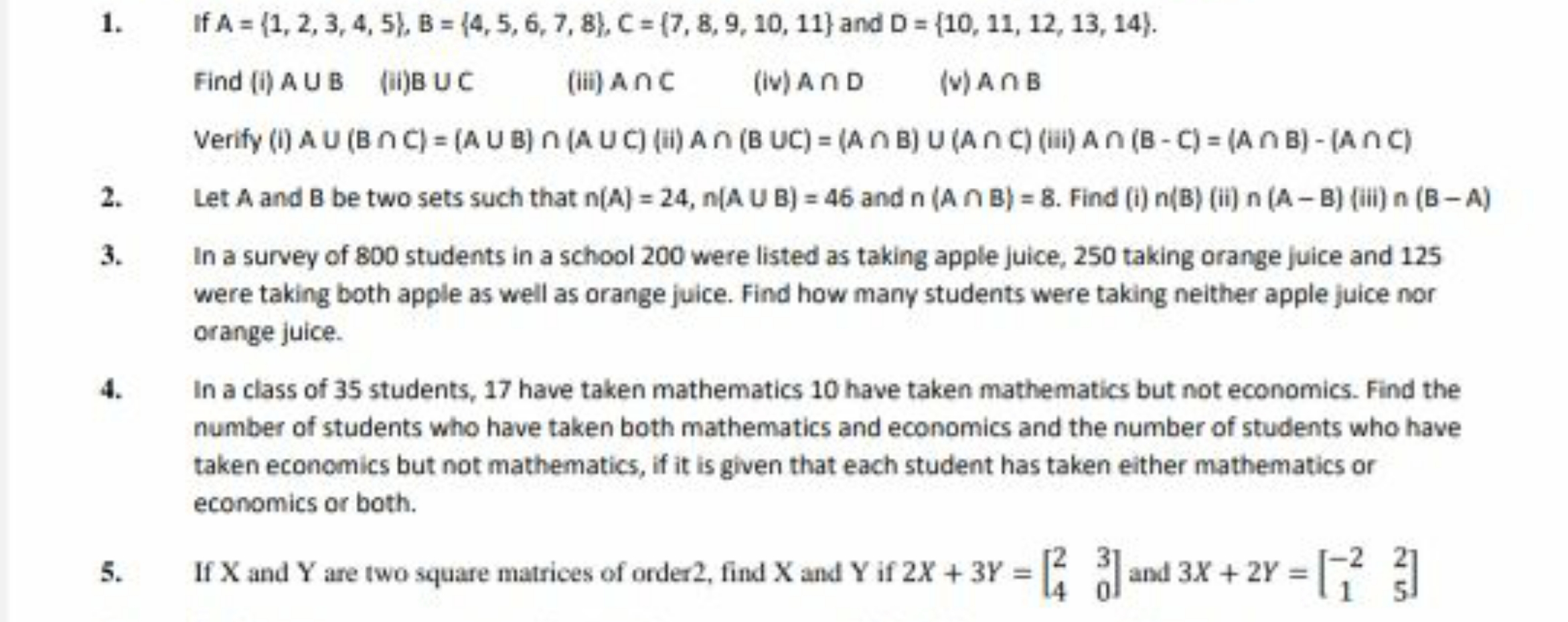 1. If A={1,2,3,4,5},B={4,5,6,7,8},C={7,8,9,10,11} and D={10,11,12,13,1