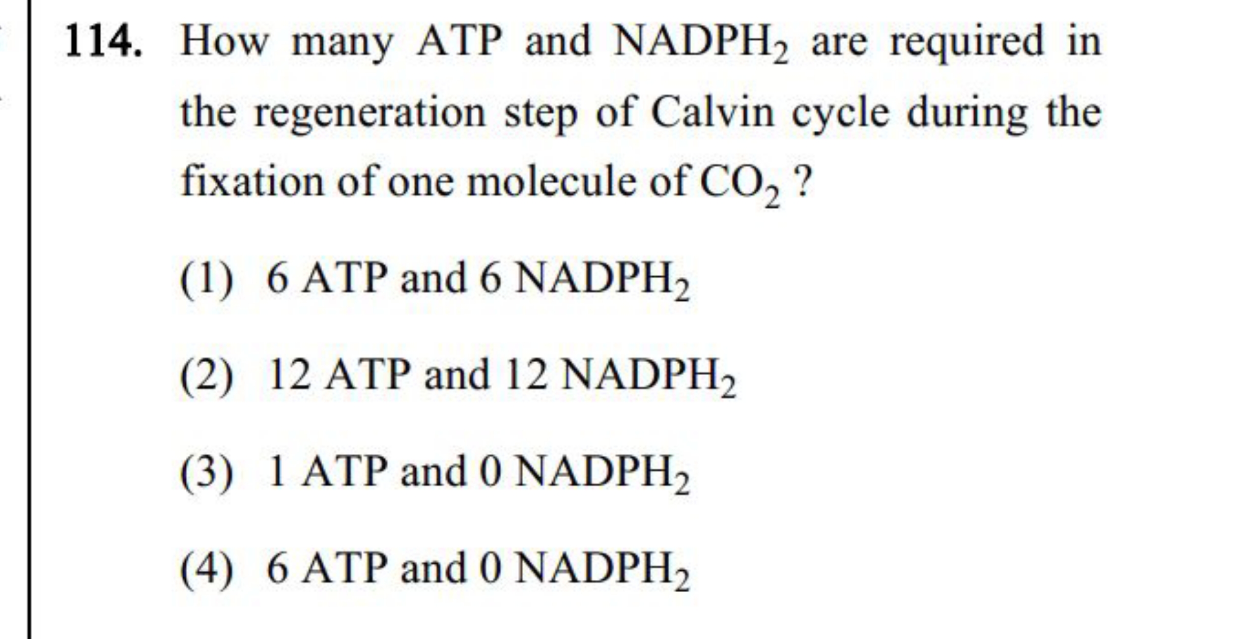 How many ATP and NADPH2​ are required in the regeneration step of Calv