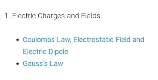 1. Electric Charges and Fields
- Coulombs Law, Electrostatic Field and