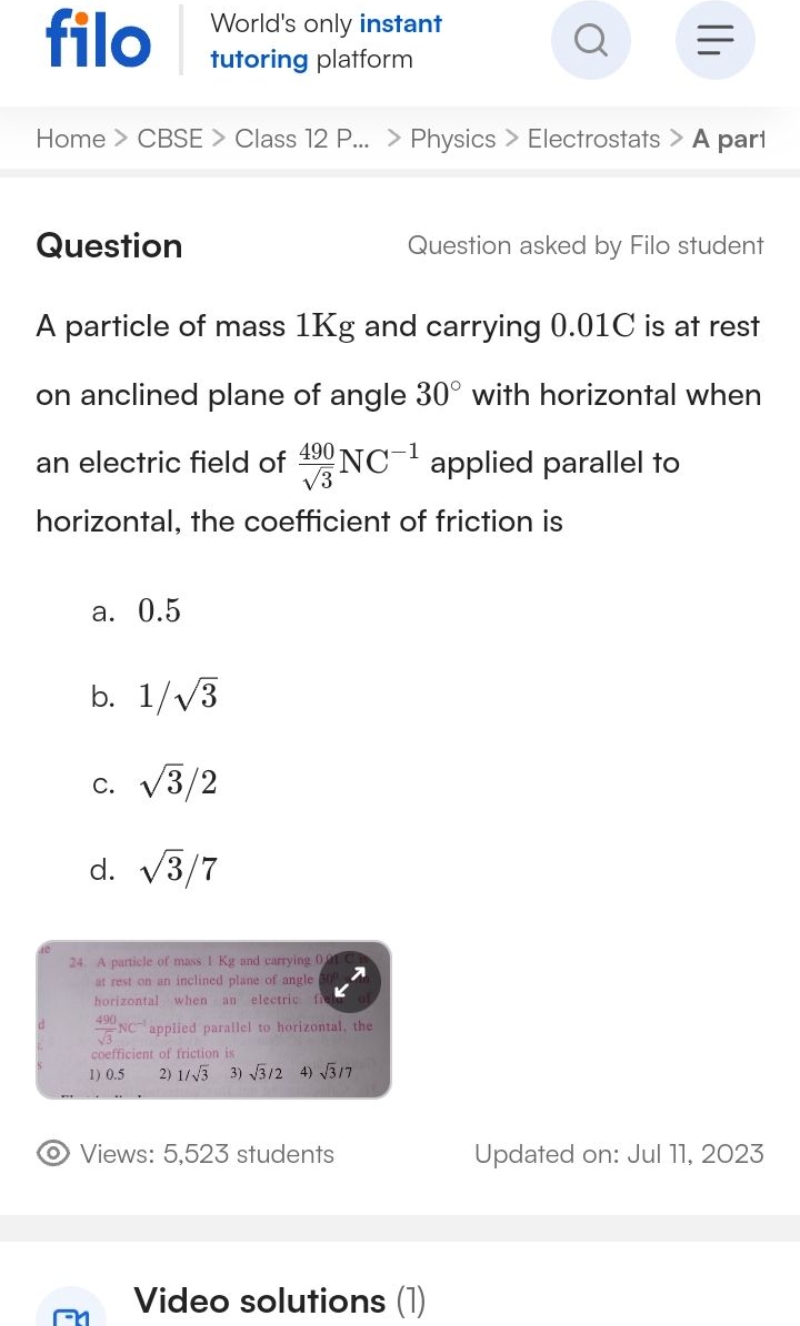 filo World's only instant tutoring platform Home > CBSE > Class 12 P..