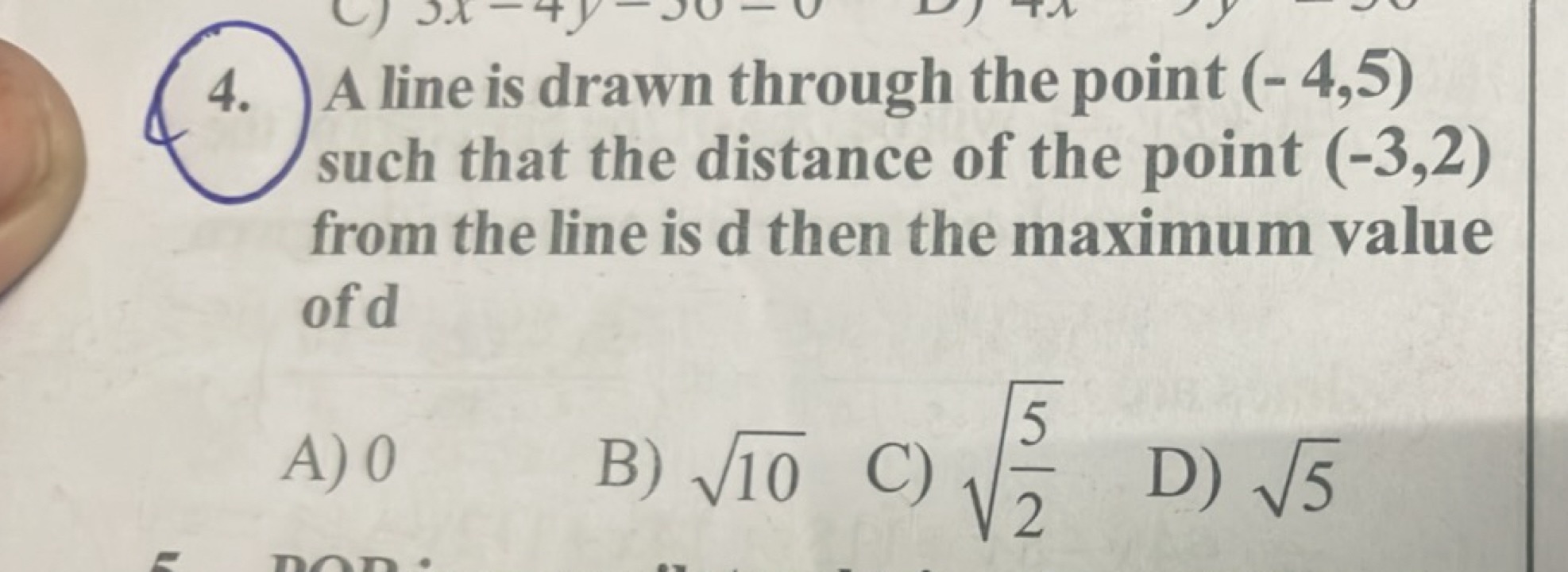 A line is drawn through the point (−4,5) such that the distance of the