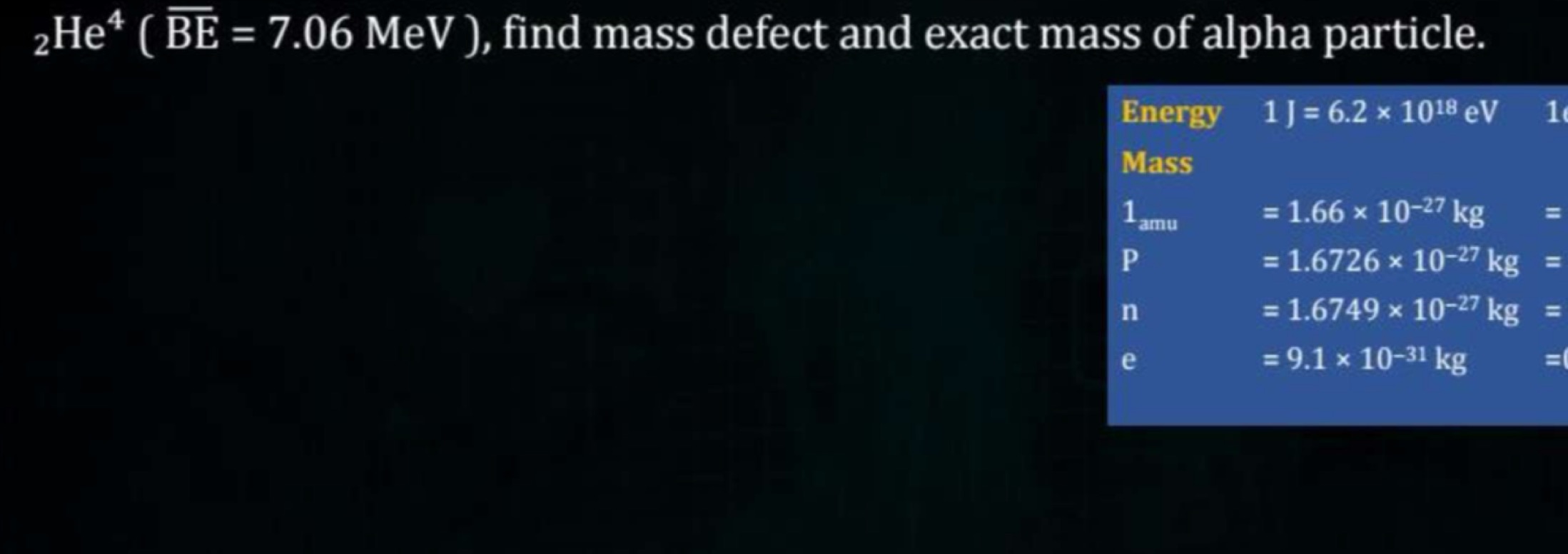 2​He4(BE=7.06MeV), find mass defect and exact mass of alpha particle.
