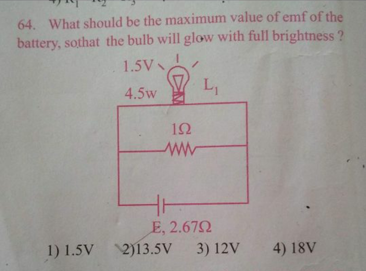 What should be the maximum value of emf of the battery, sothat the bul