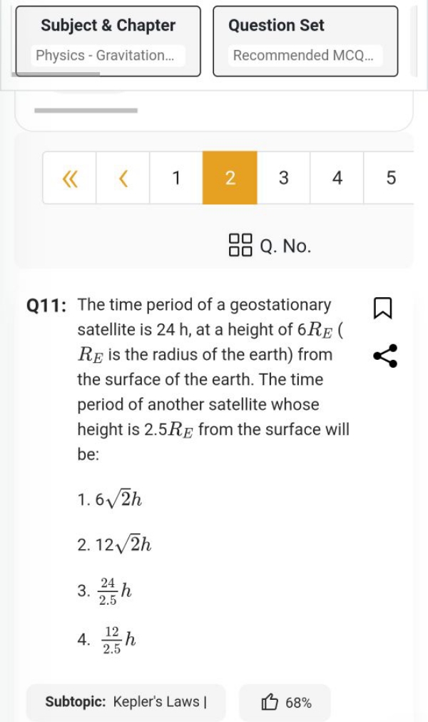 Subject \& Chapter Question Set Physics - Gravitation... Recommended M