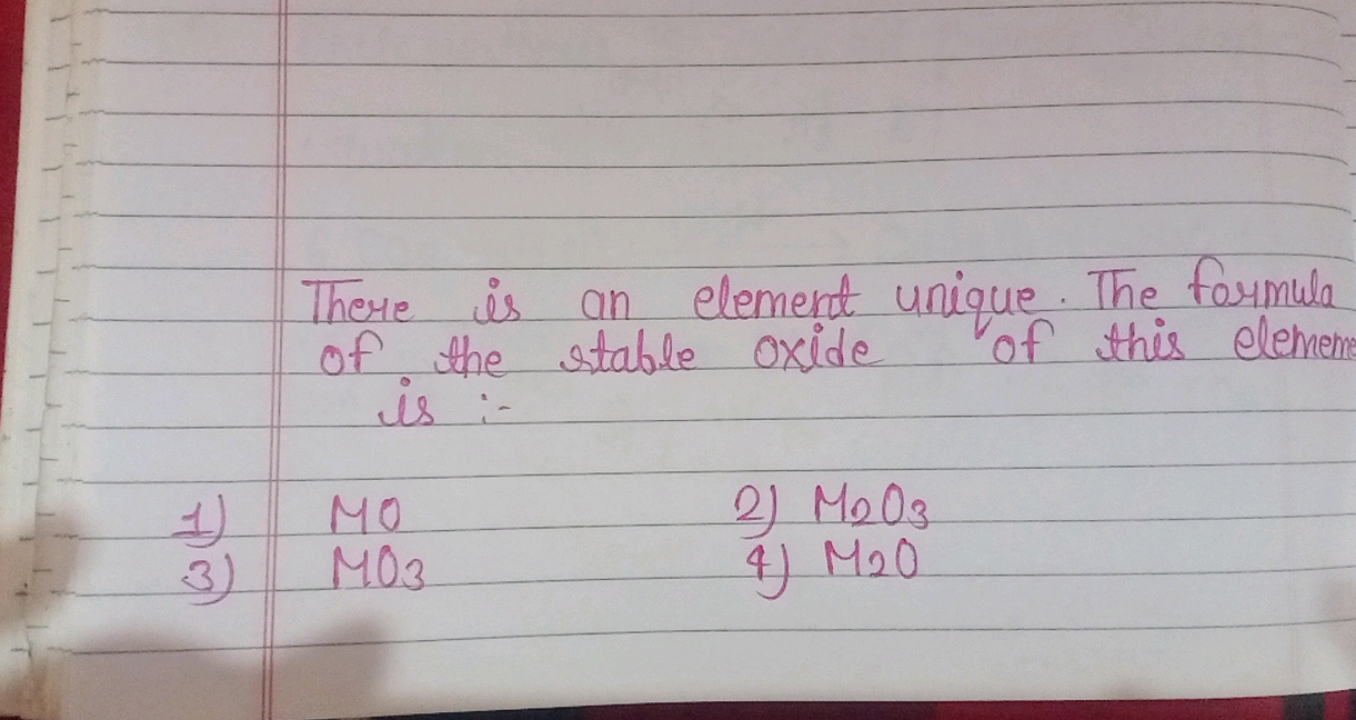 There is an element unique. The formula of the stable oxide of this el