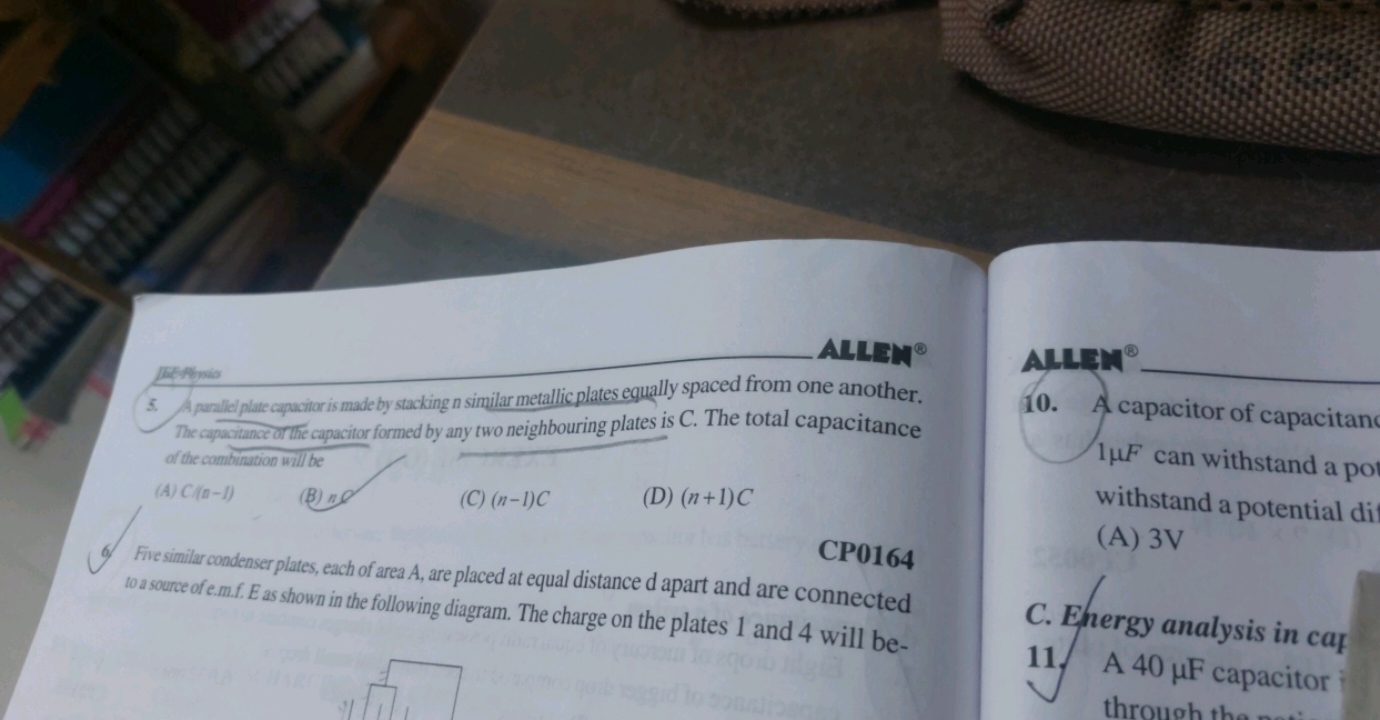 ALIEN ∘ 5. A pualled plate capacitar is made by stacking n similar met