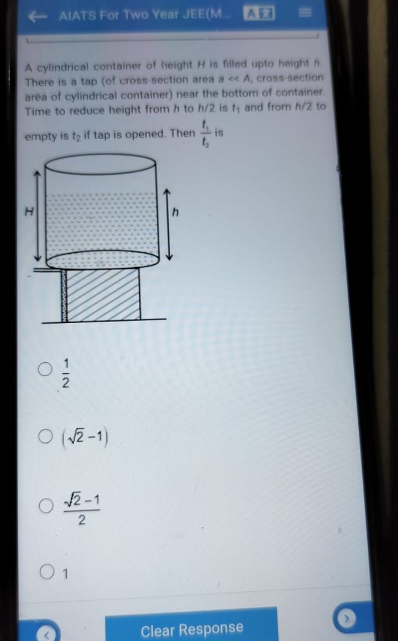 AIATS For Two Year JEE(M.
A cylindrical container of height H is fille