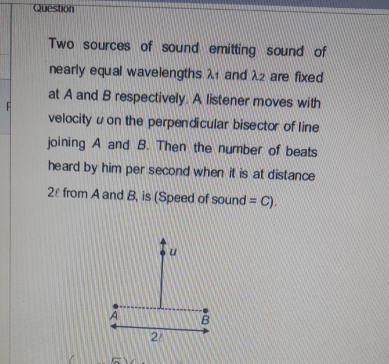 Question
Two sources of sound emitting sound of nearly equal wavelengt