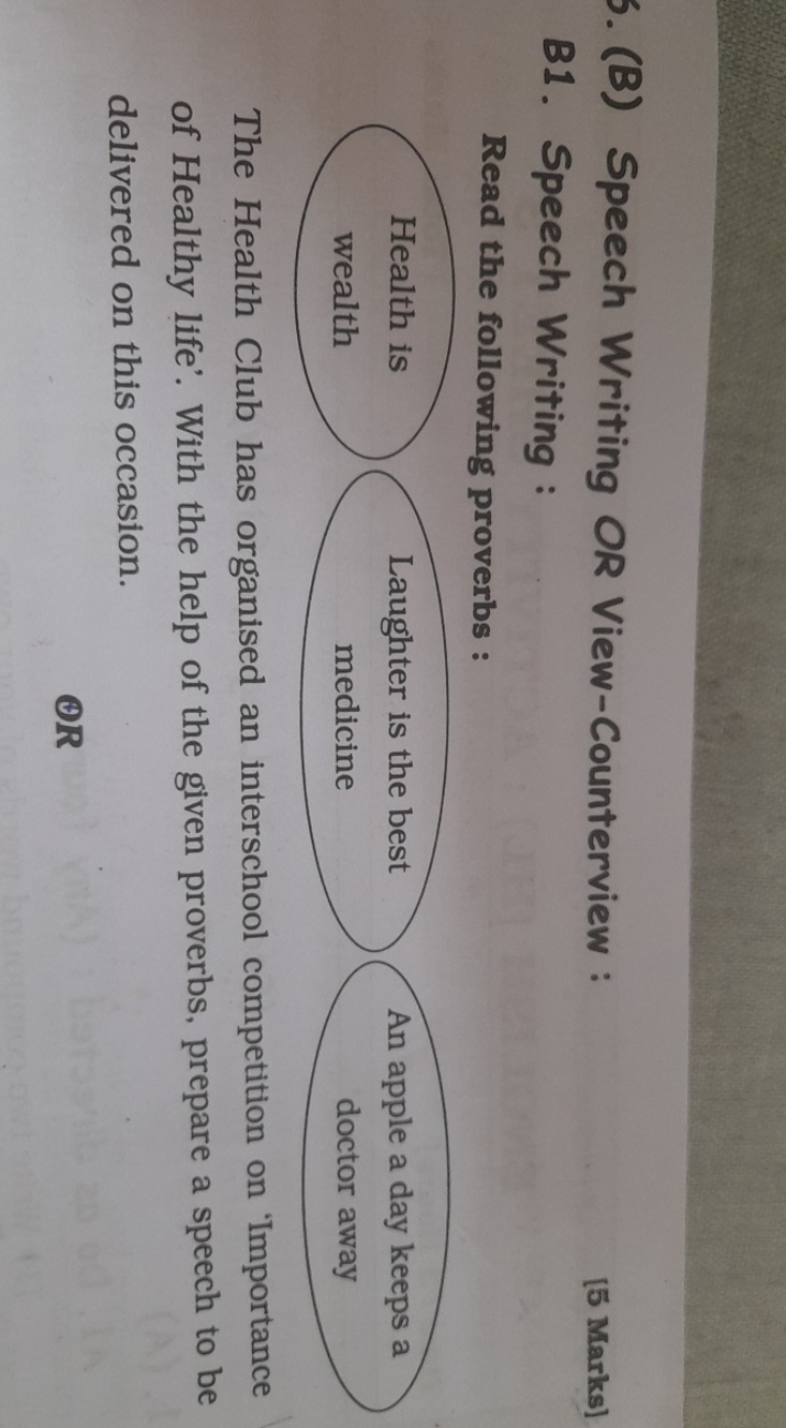 6. (B) Speech Writing OR View-Counterview:
[5 Marks]
B1. Speech Writin