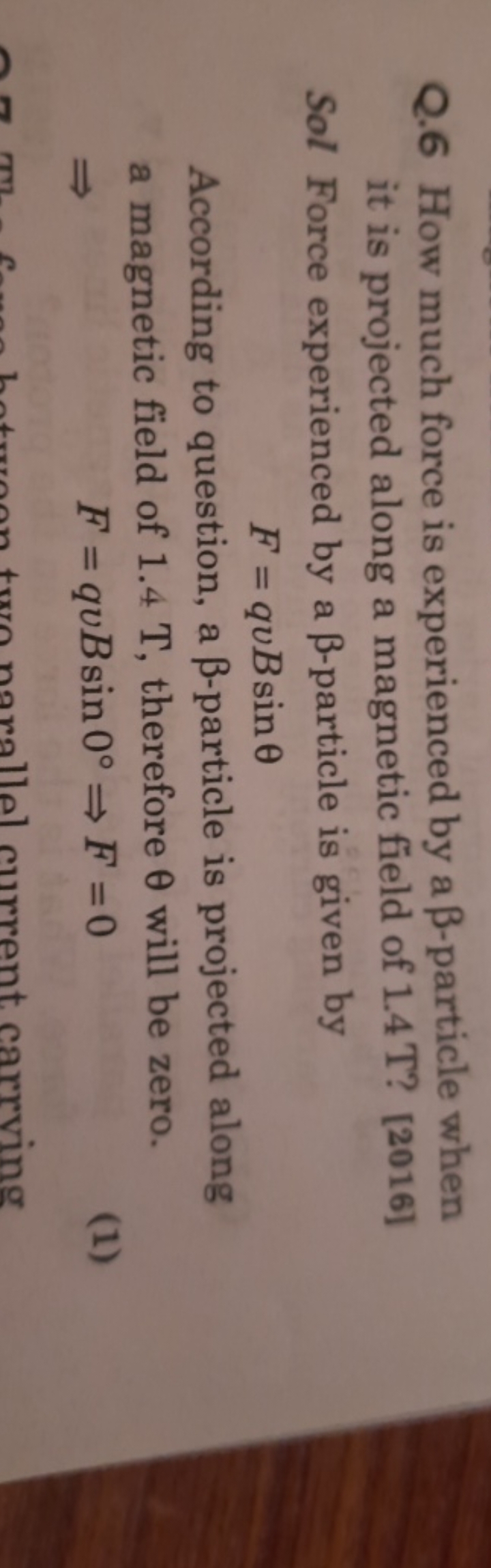 Q.6 How much force is experienced by a β-particle when it is projected