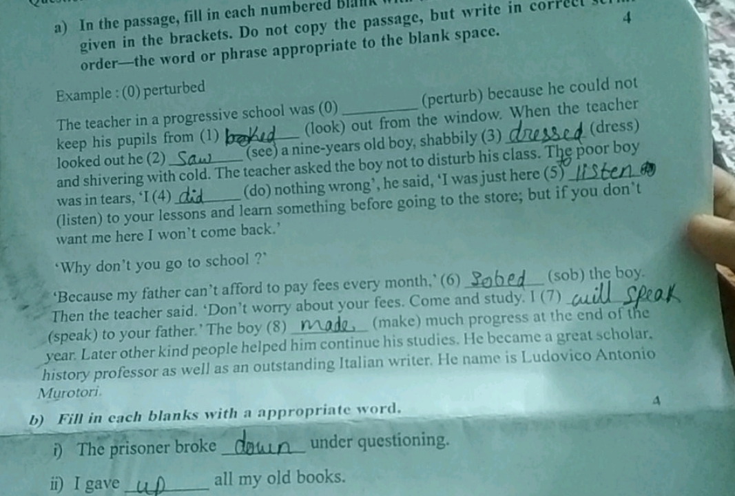 a) In the passage, fill in each numbered given in the brackets. Do not