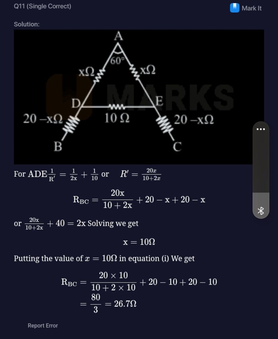 Q11 (Single Correct)
Mark It
Solution:
For ADER′1​=2x1​+101​ or R′=10+