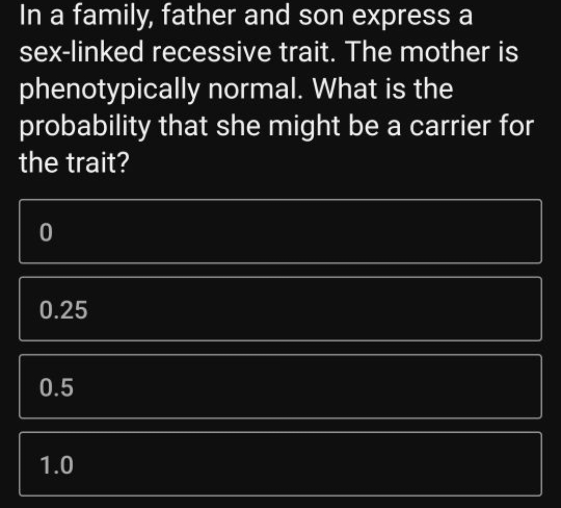 In a family, father and son express a sex-linked recessive trait. The 