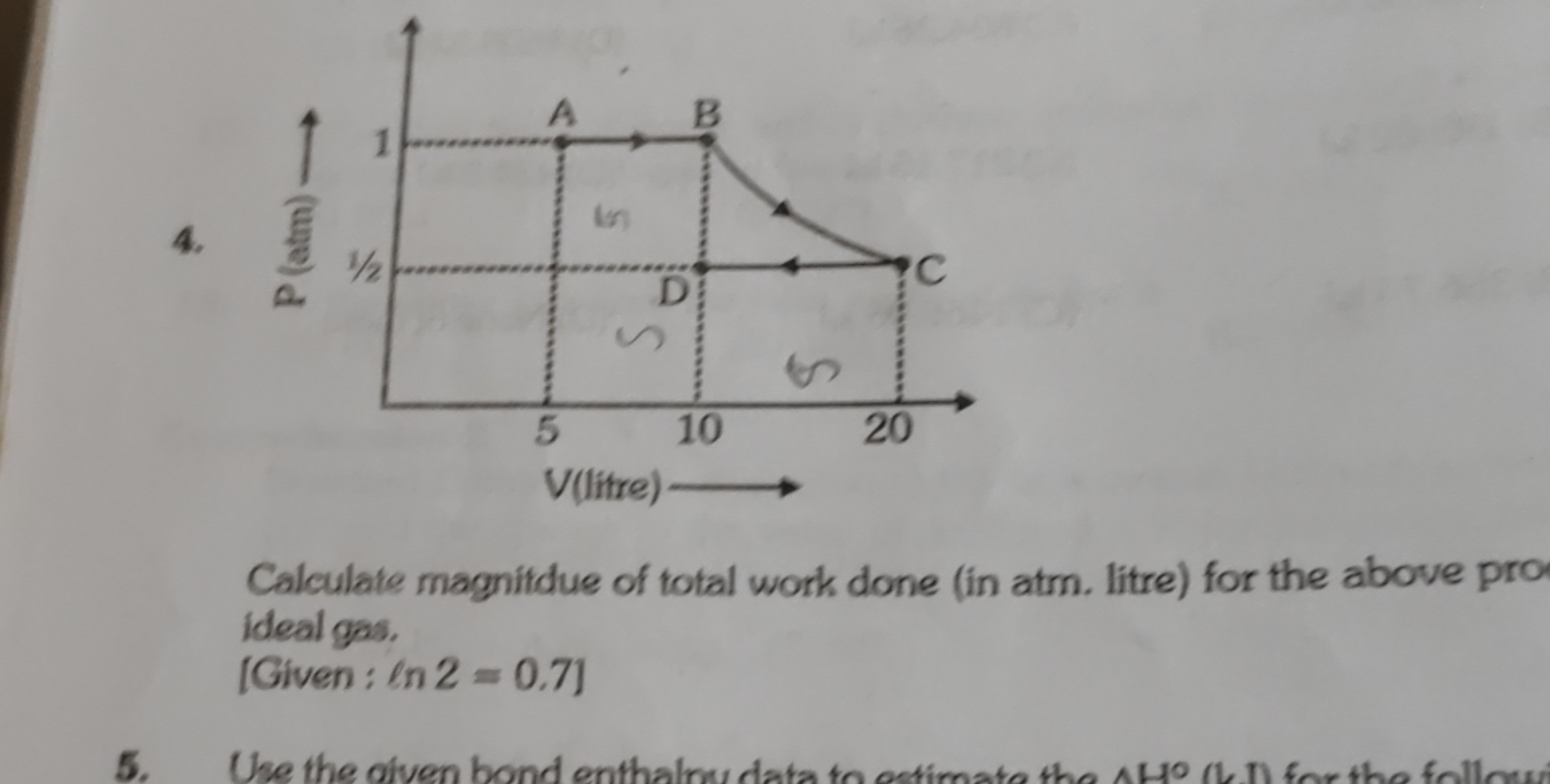 4.
Calculate magnitdue of total work done (in atm. litre) for the abov