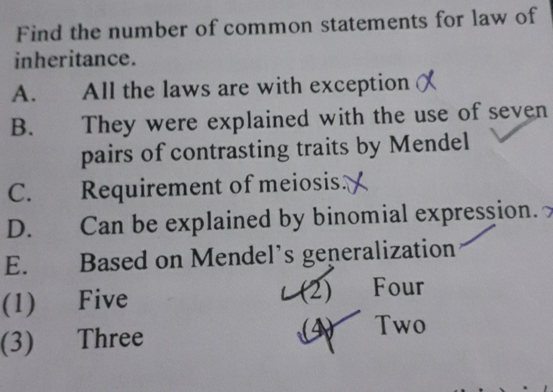 Find the number of common statements for law of inheritance. A. All th