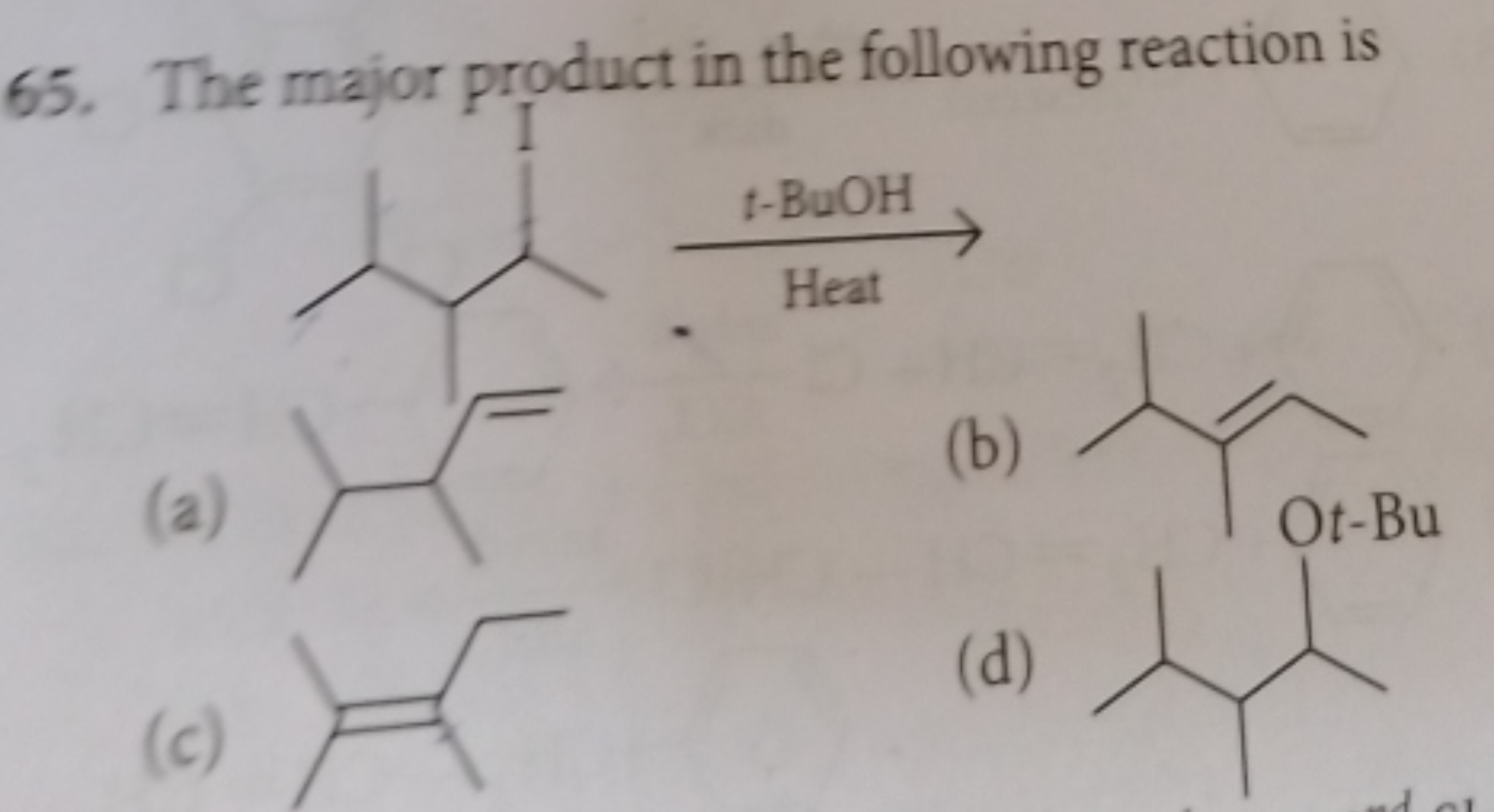 65. The major product in the following reaction is