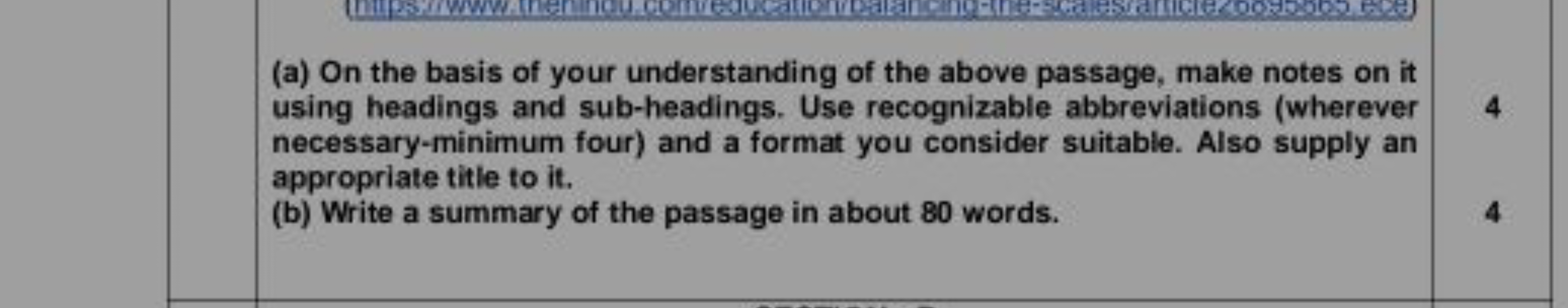 (a) On the basis of your understanding of the above passage, make note