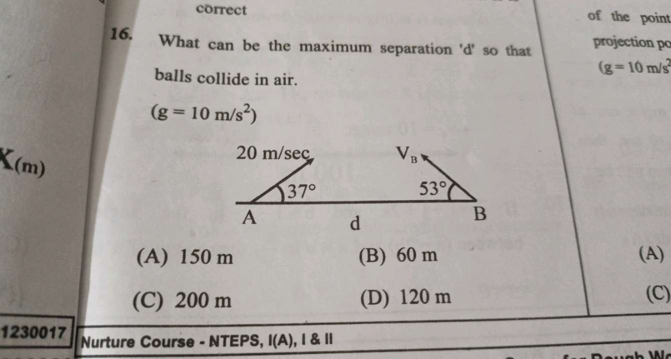 What can be the maximum separation ' d ' so that balls collide in air.