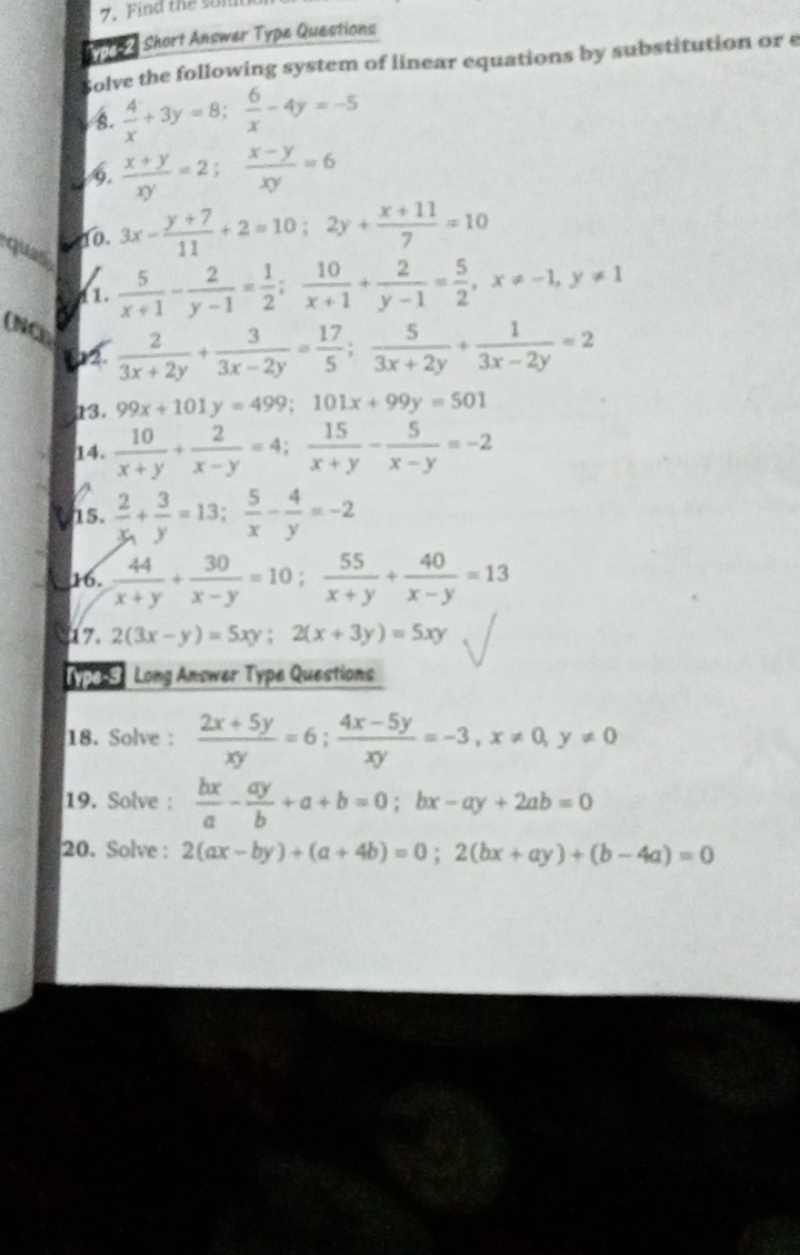 Ype-2 short Answer Type Questions
Solve the following system of linear