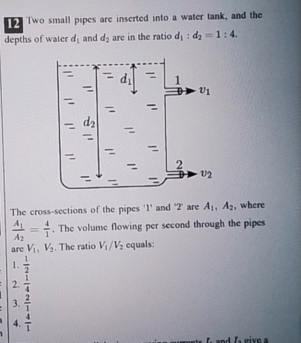 12 Two small pipes are inserted into a water tank, and the depths of w