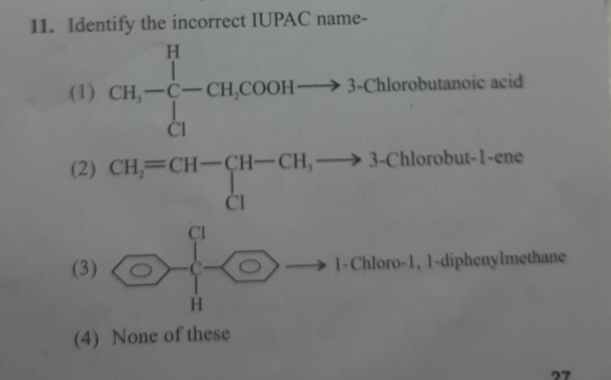 11. Identify the incorrect IUPAC name-
(1)