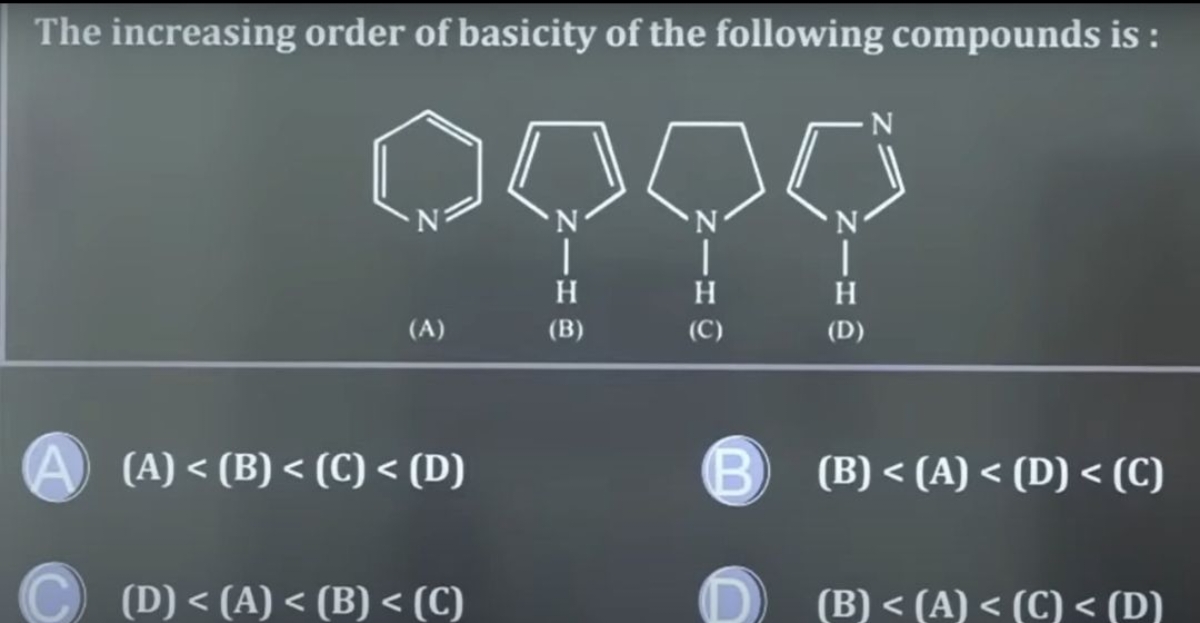 The increasing order of basicity of the following compounds is : c1ccn