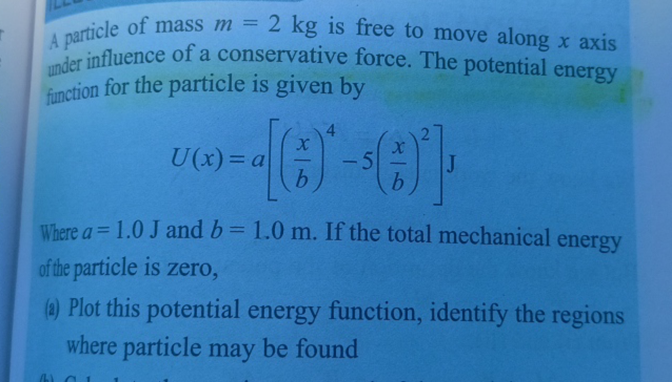 A particle of mass m=2 kg is free to move along x axis under influence