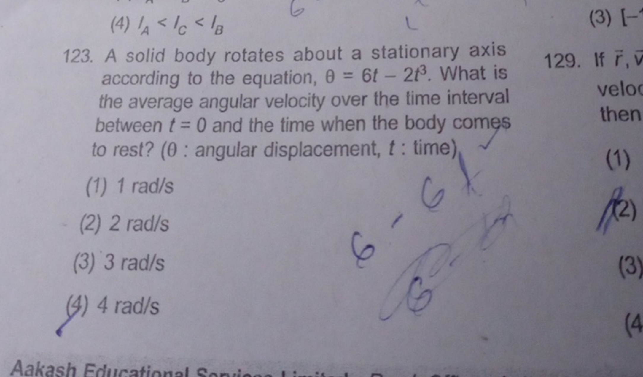 A solid body rotates about a stationary axis according to the equation