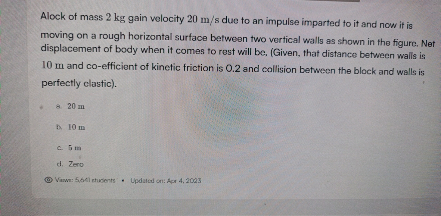 Alock of mass 2 kg gain velocity 20 m/s due to an impulse imparted to 