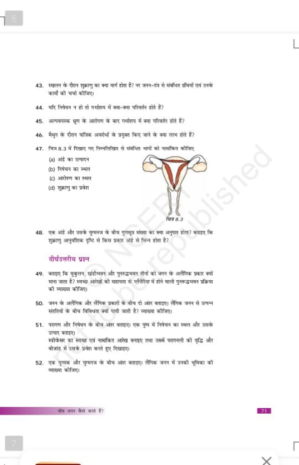 43. स्खलन के दौरान शुकाणु का क्या मार्ग होता है? नर अनन-तंत्र से संर्ध