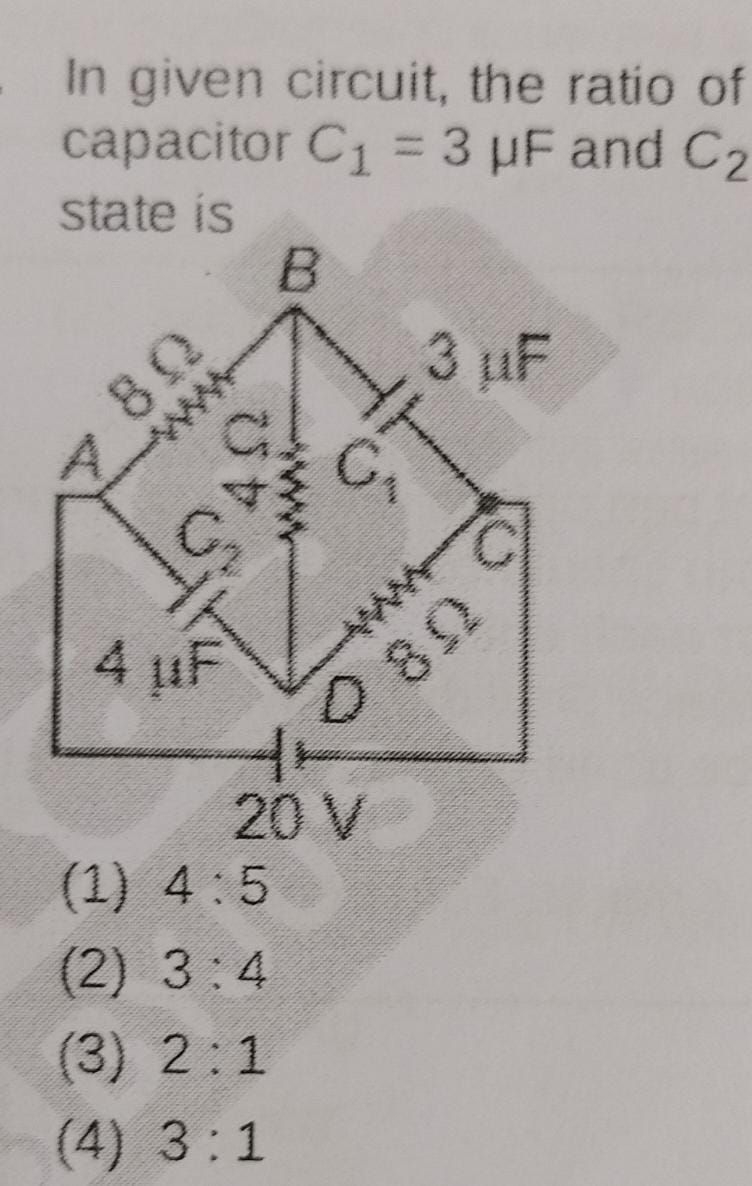 In given circuit, the ratio of capacitor C1​=3μF and C2​ state is