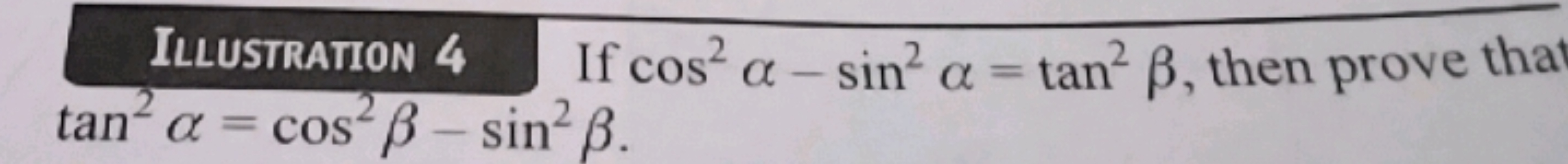 ILlustration 4 If cos2α−sin2α=tan2β, then prove that tan2α=cos2β−sin2β