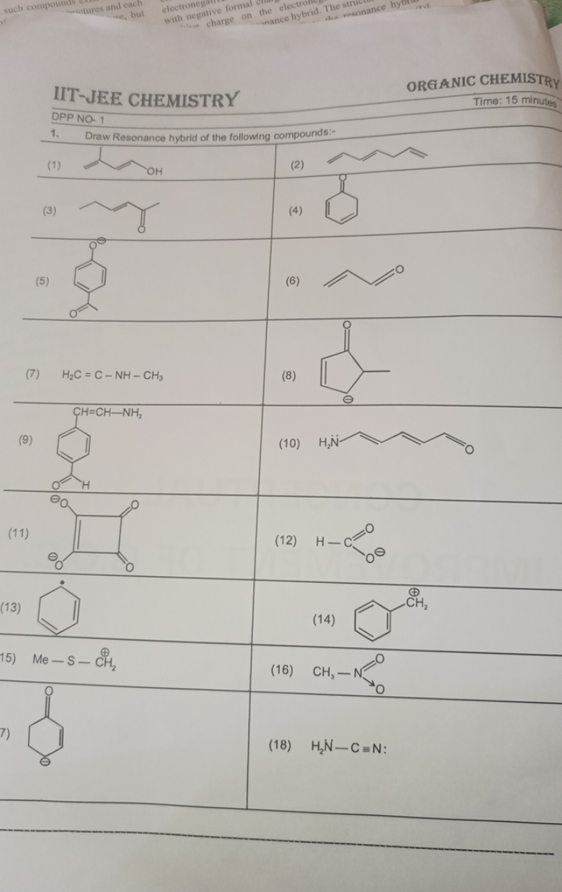 IIT-JEE CHEMISTRY
ORGANIC
DPPNO-1
1. Draw Resonance hybrid of the foll