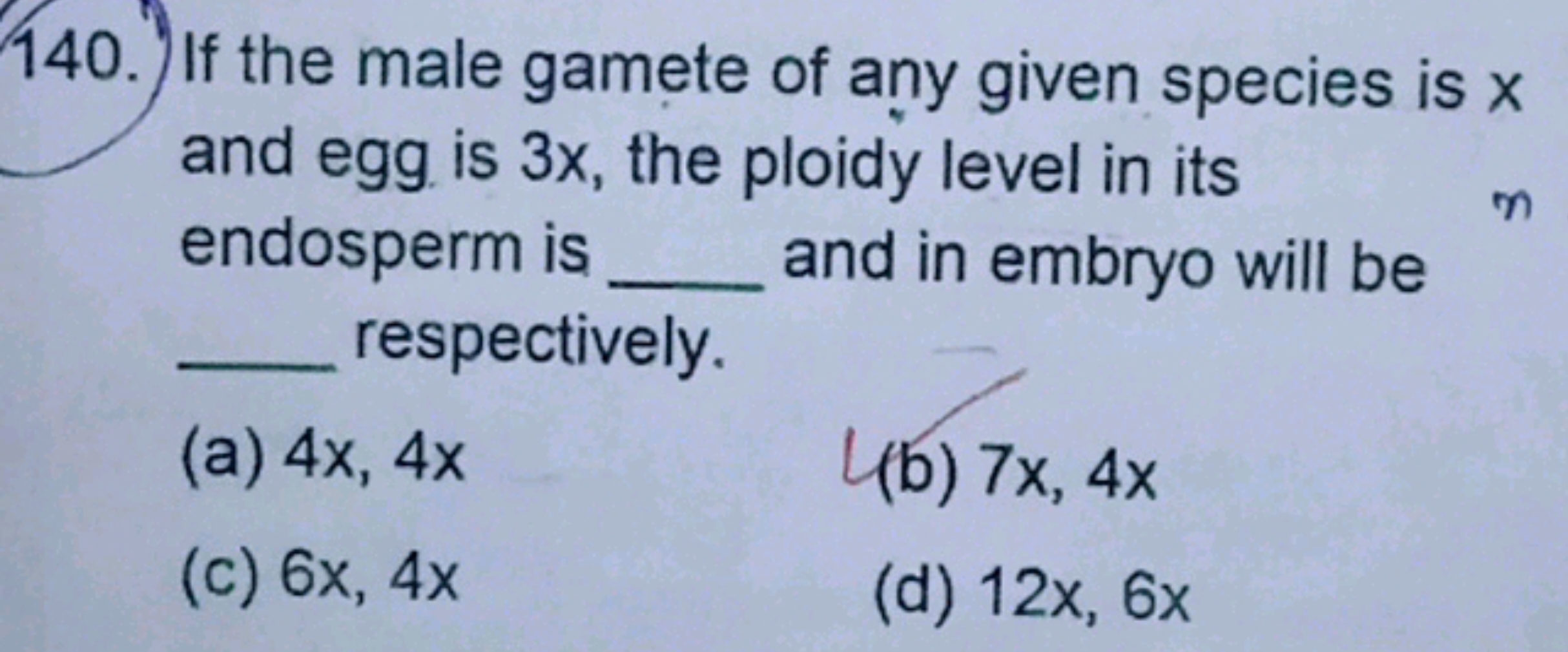 If the male gamete of any given species is x and egg is 3x, the ploidy