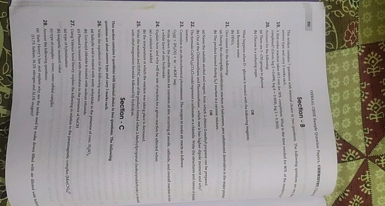 50
OSWAAL CBSE Sample Question Papers, CHEMISTRY, Chy
Section - B
This