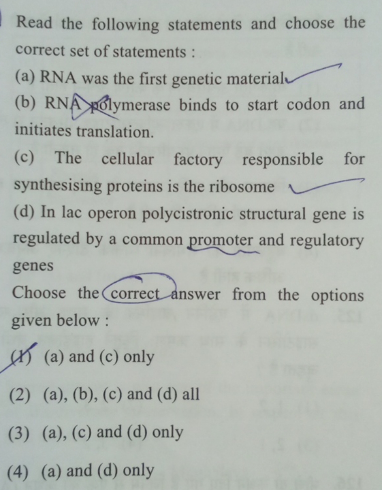 Read the following statements and choose the correct set of statements