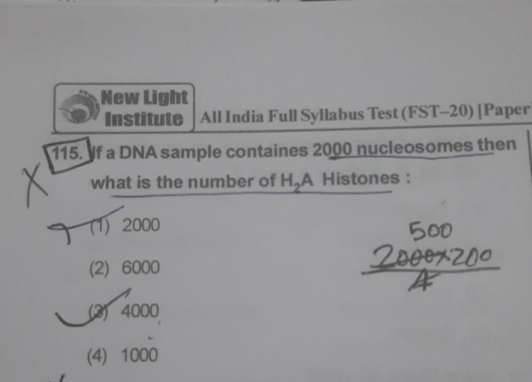 New Light Institute All India Full Syllabus Test (FST-20) [Paper 115. 