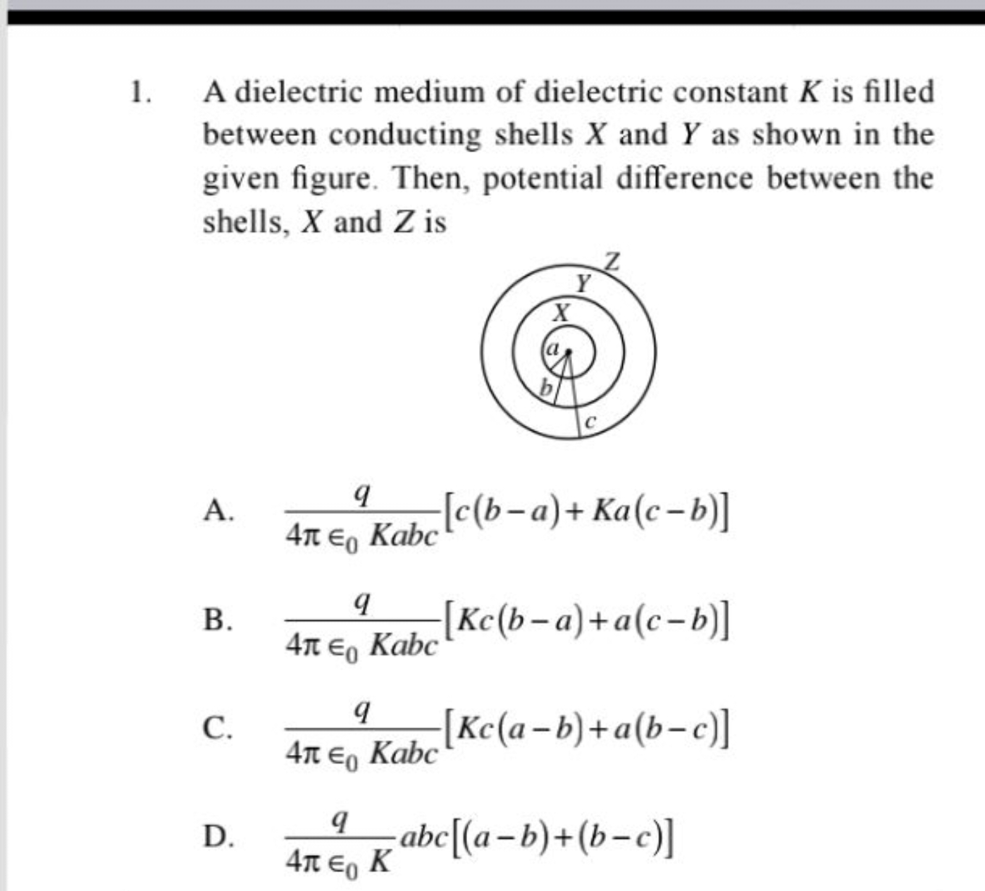 A dielectric medium of dielectric constant K is filled between conduct