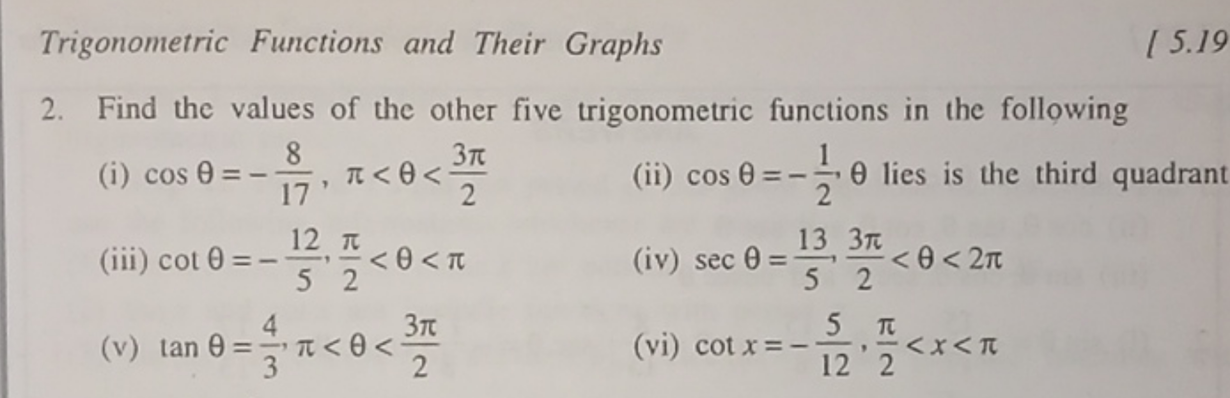 Trigonometric Functions and Their Graphs | 5.19 2. Find the values of 