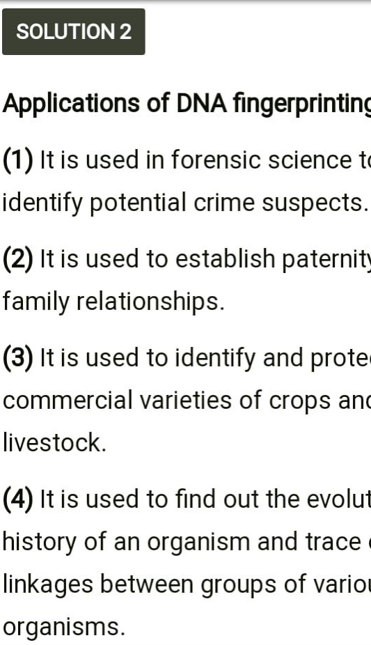 SOLUTION 2 Applications of DNA fingerprinting