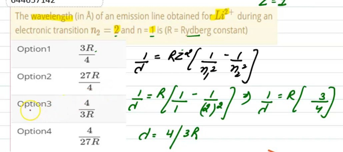 The wavelength (in A˚ ) of an emission line obtained for Li2+ during a