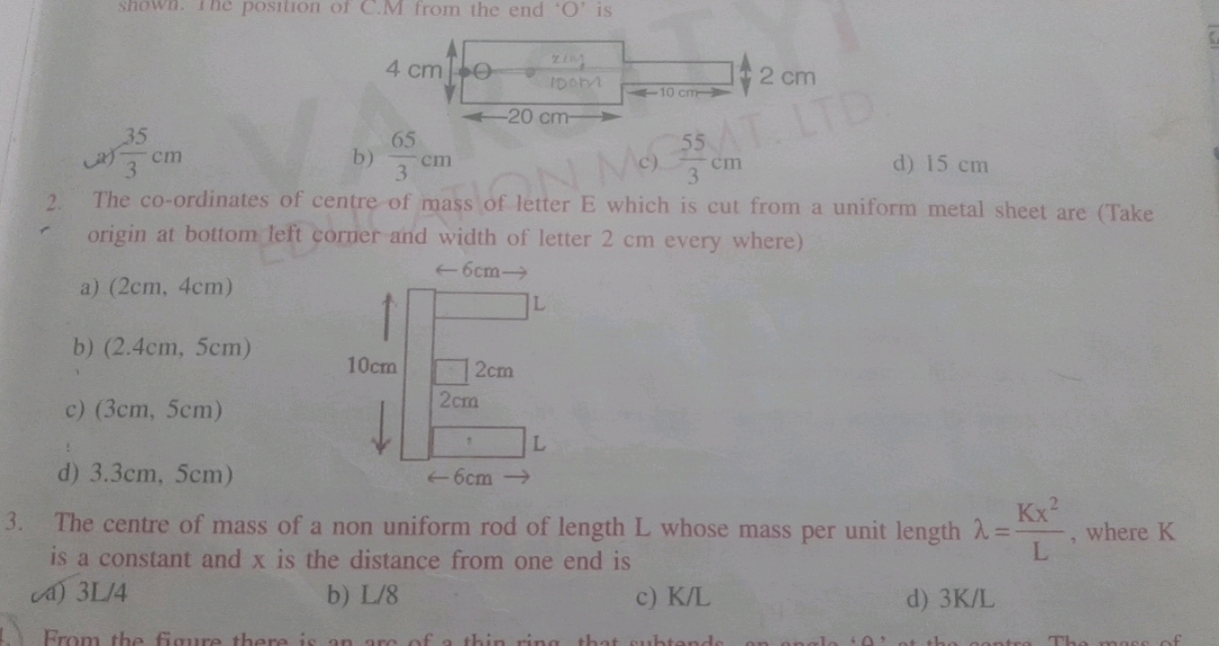  335​ cm b) 365​ cm c) 355​ cm d) 15 cm 2. The co-ordinates of centre 