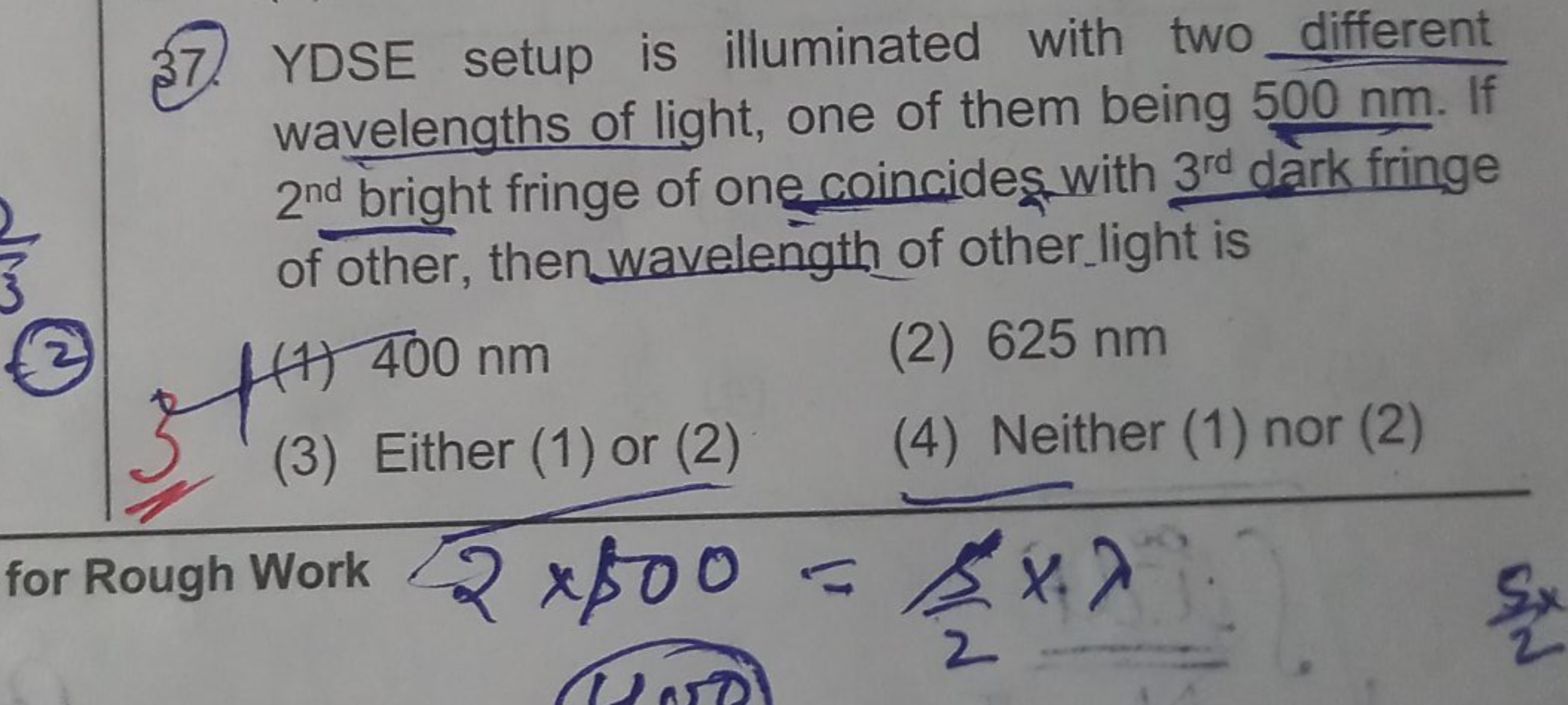 37. YDSE setup is illuminated with two different wavelengths of light,