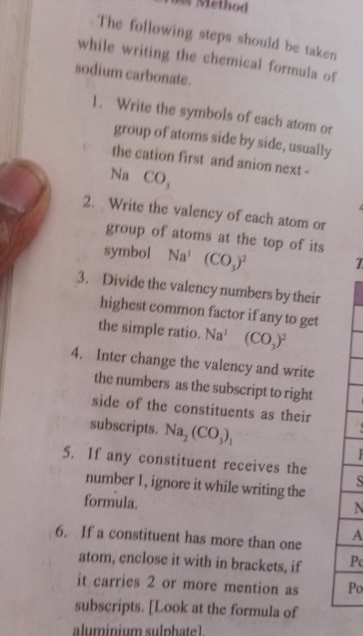 The following steps should be taken while writing the chemical formula