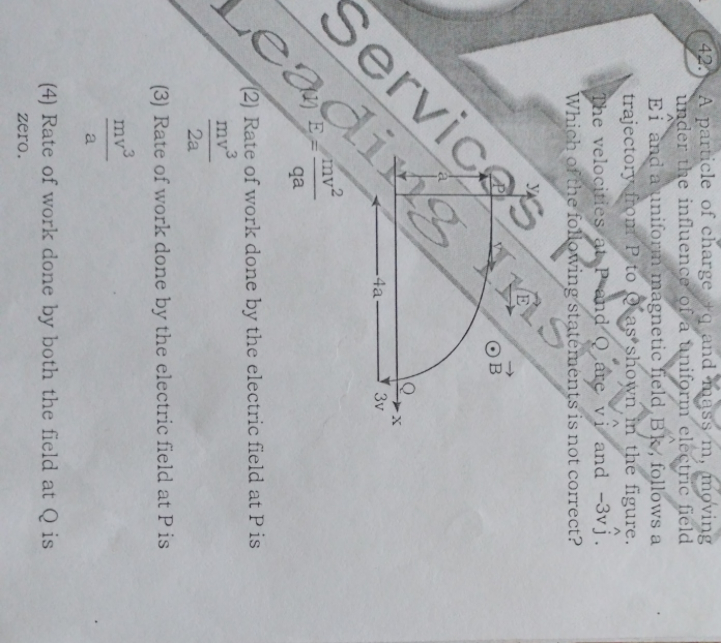 42. A particle of charge +q and mass m, moving under the influence of 