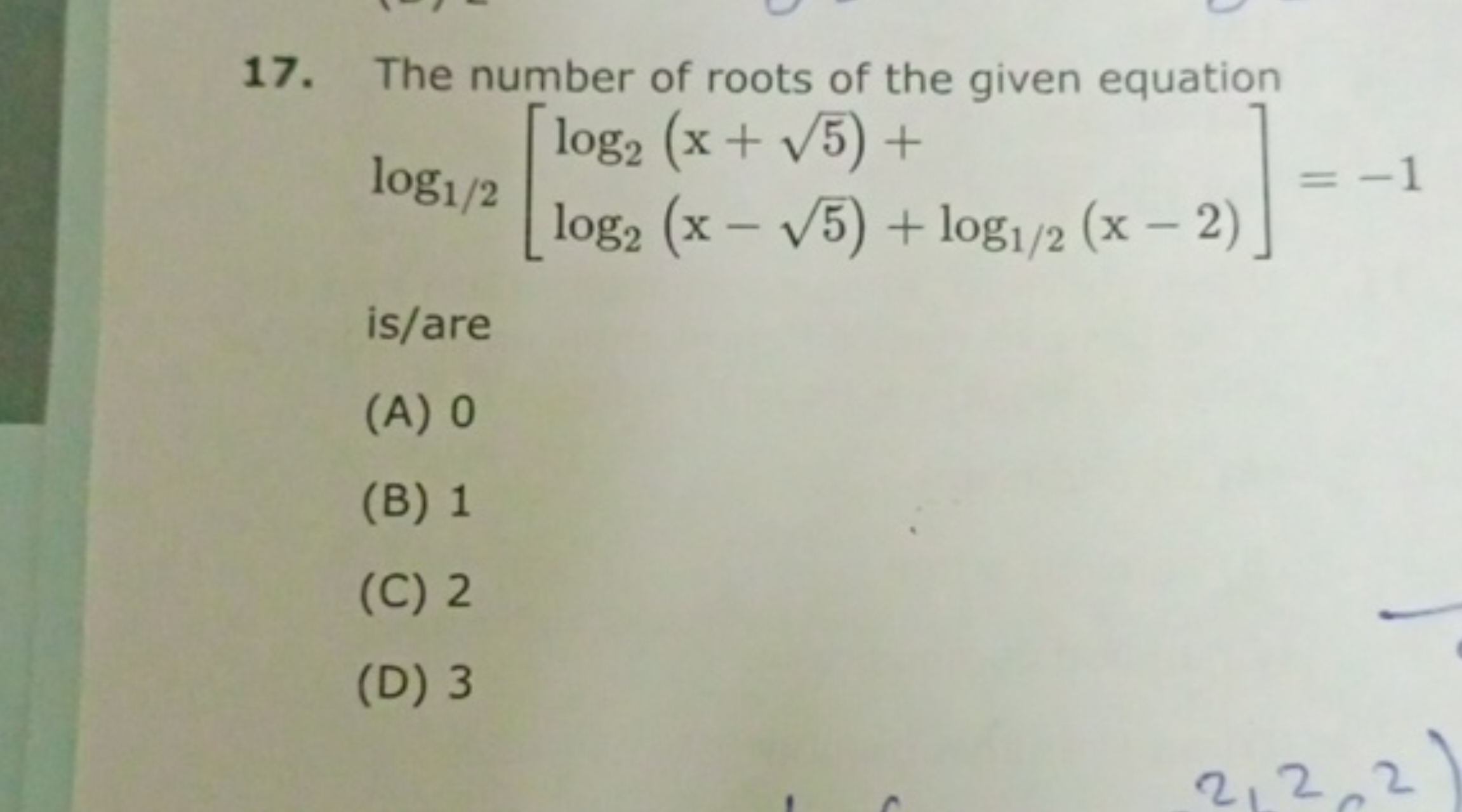 The number of roots of the given equation \[ \log _{1 / 2}\left[\begin