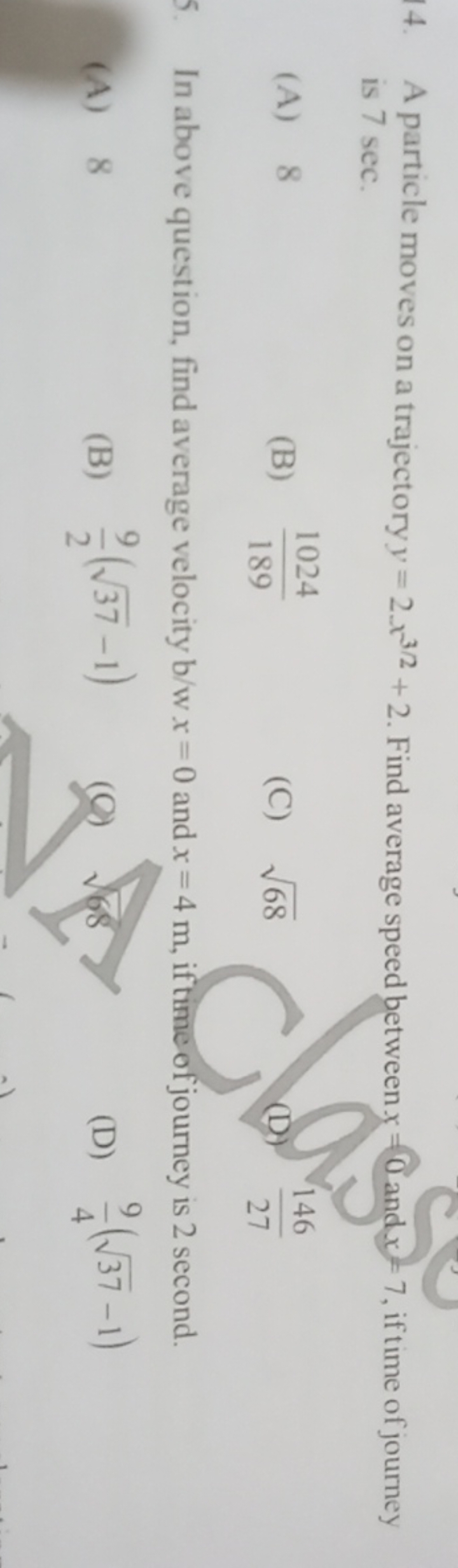 In above question, find average velocity b/wx=0 and x=4 m, if time of 