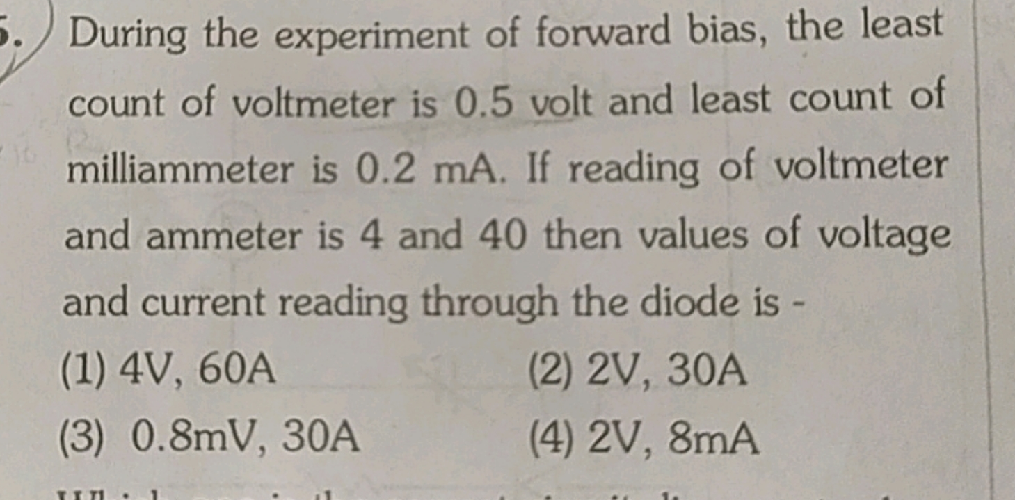 During the experiment of forward bias, the least count of voltmeter is