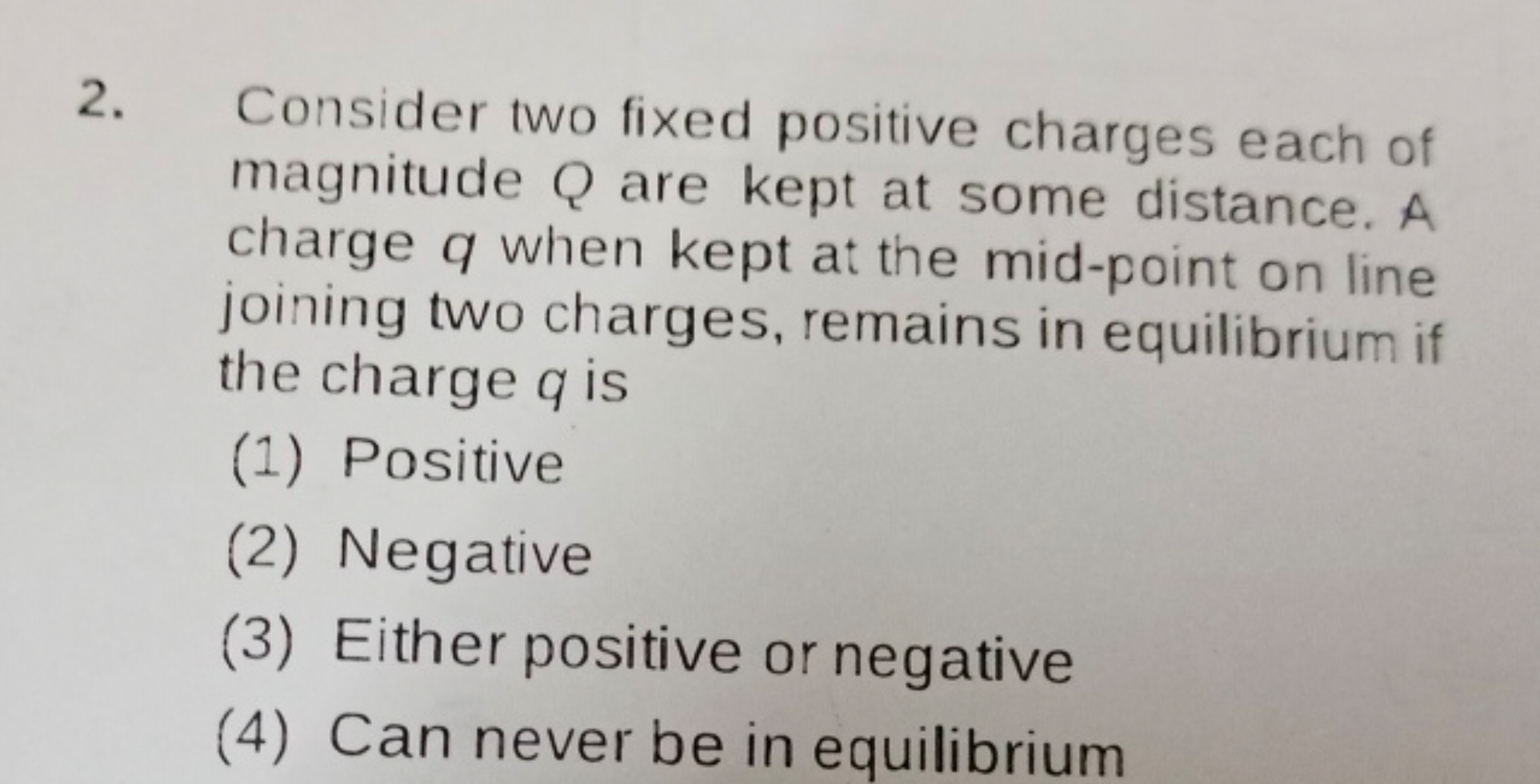 Consider two fixed positive charges each of magnitude Q are kept at so